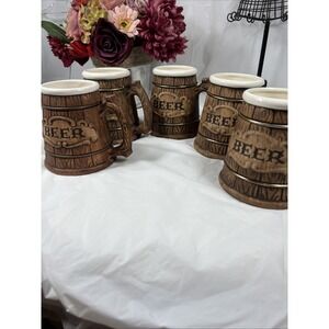 Vintage Treasure Craft Pottery Beer Tapered Mugs Woodland Branch Handle 12 fl oz